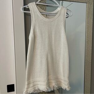 White Sleeveless Knit Top with Fringe Hem